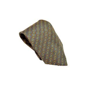 Hermes 100% Silk Blue Striped Chain Link Design Tie